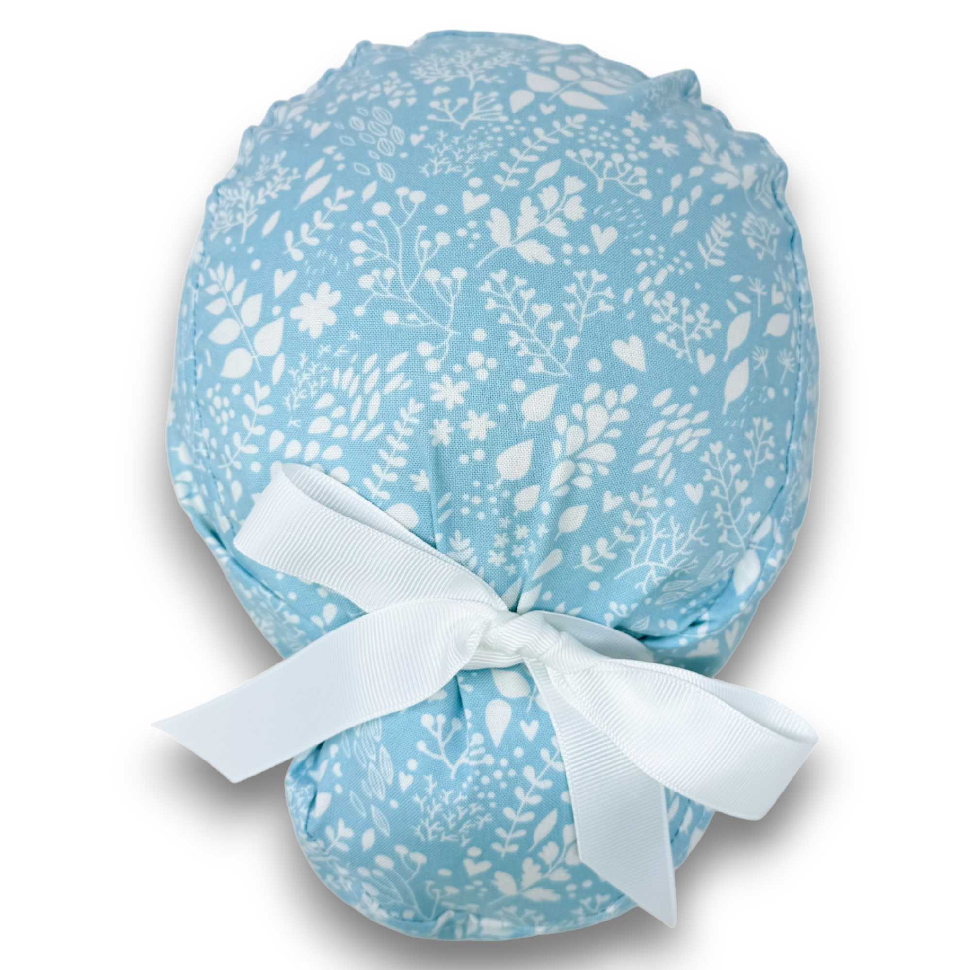 Light Blue Floral Euro scrub cap with ties for Women by Paradise Caps. Euro PLUS style.
