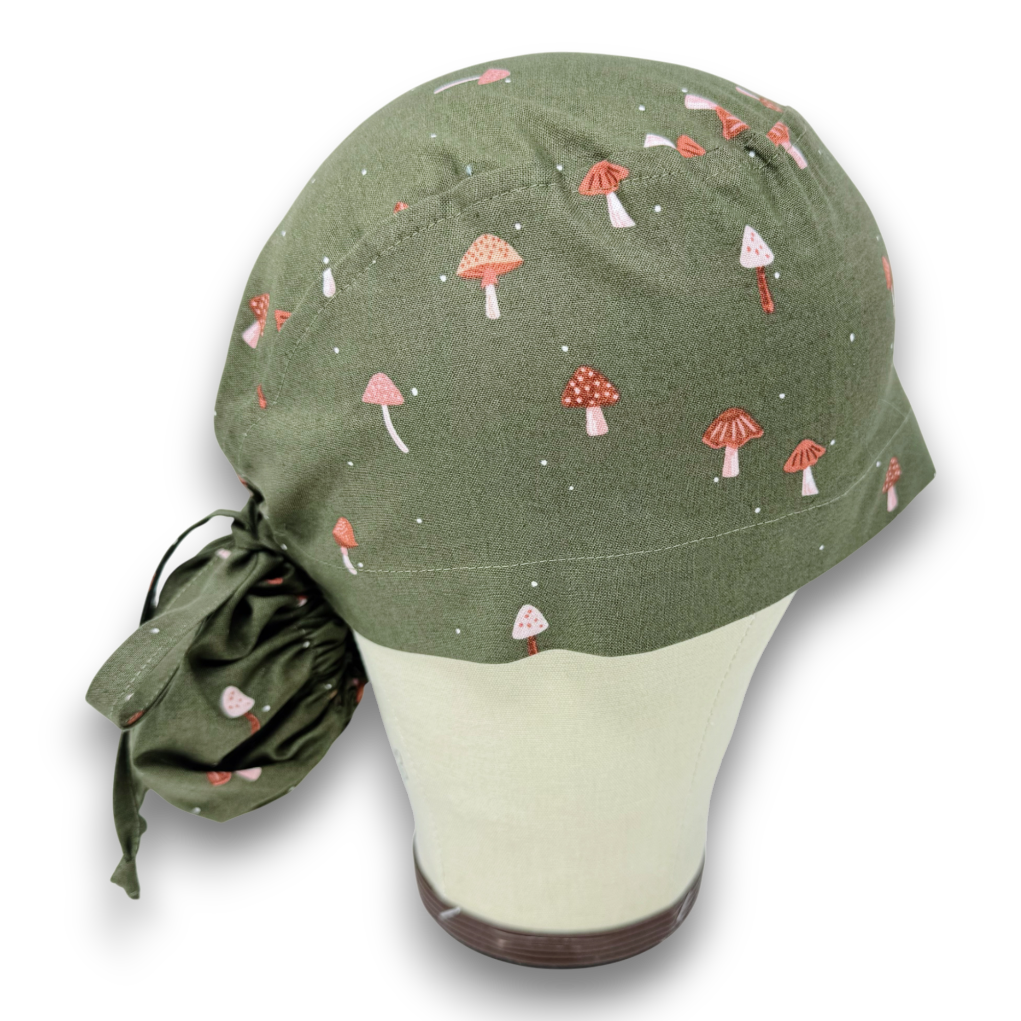 Autumn Mushroom Ponytail scrub cap for women with satin lined option by Paradise Caps.