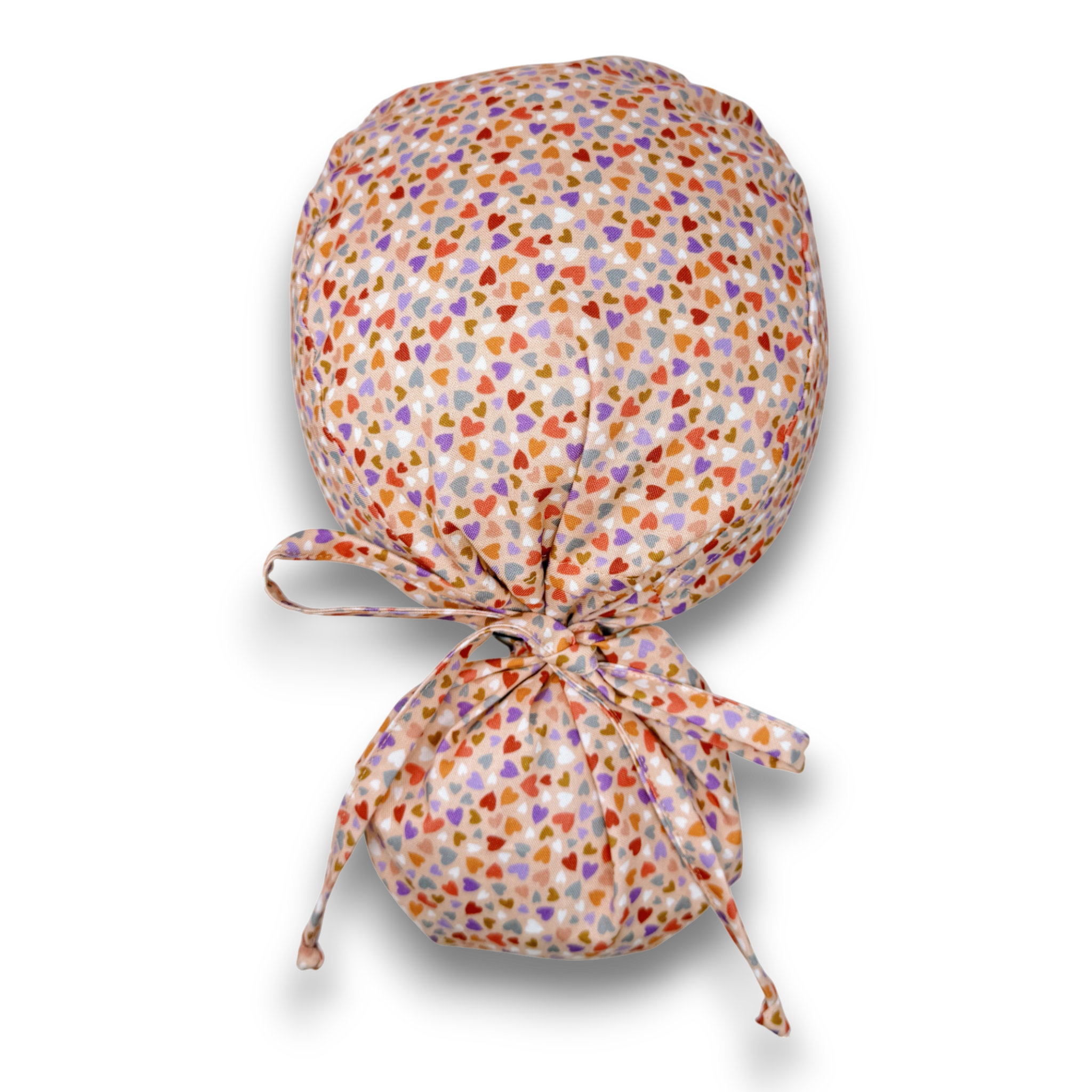 Colorful Hearts Ponytail scrub cap for women with satin lined option by Paradise Caps.
