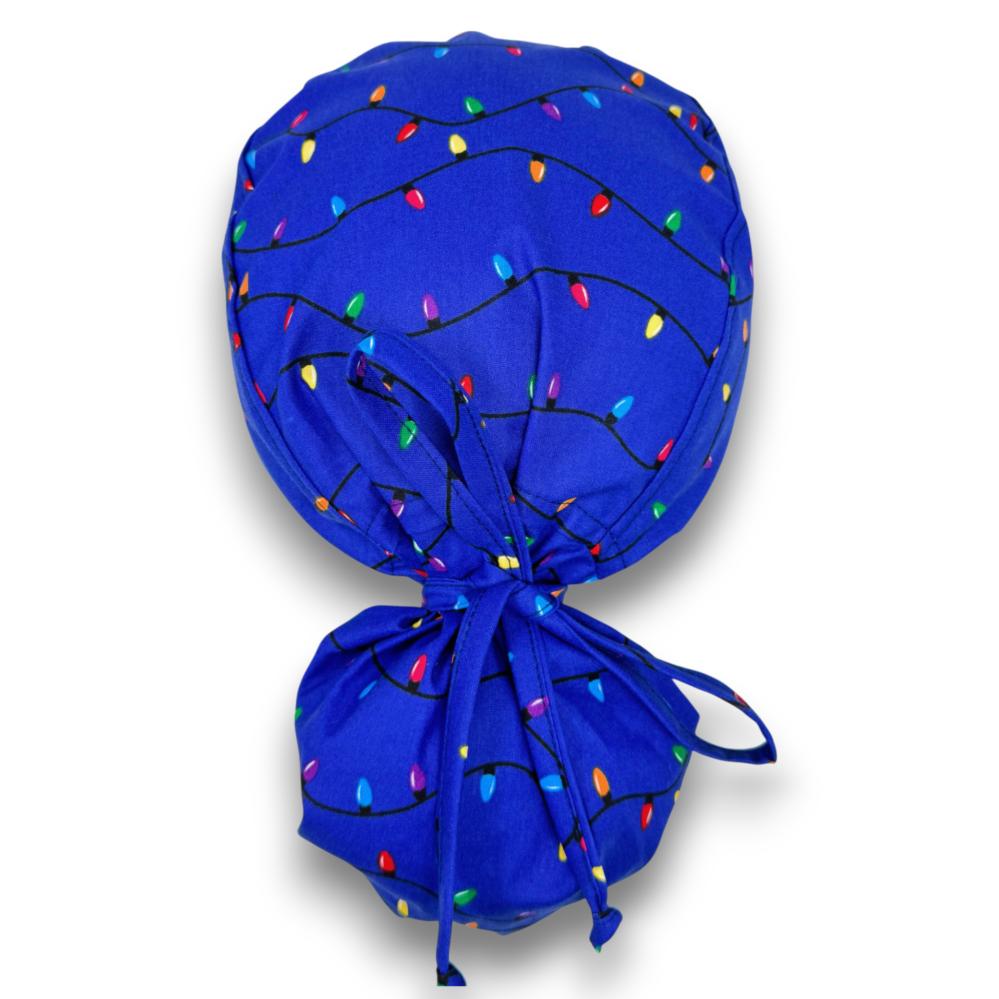 Christmas Lights Ponytail scrub cap for women with satin lined option by Paradise Caps.