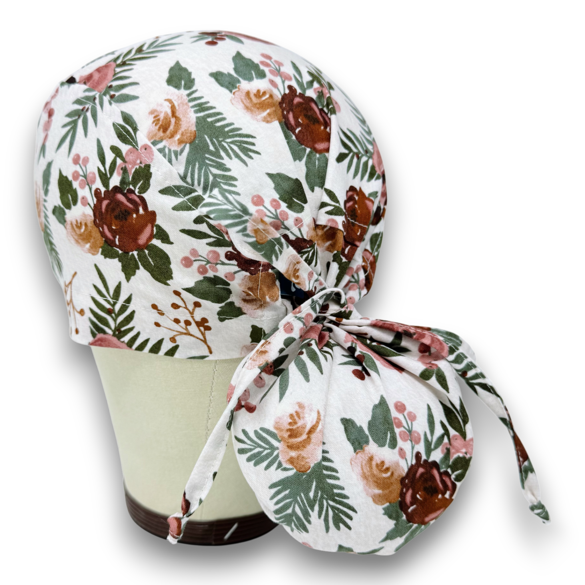 Floral Harvest Ponytail scrub cap for women with satin lined option by Paradise Caps.