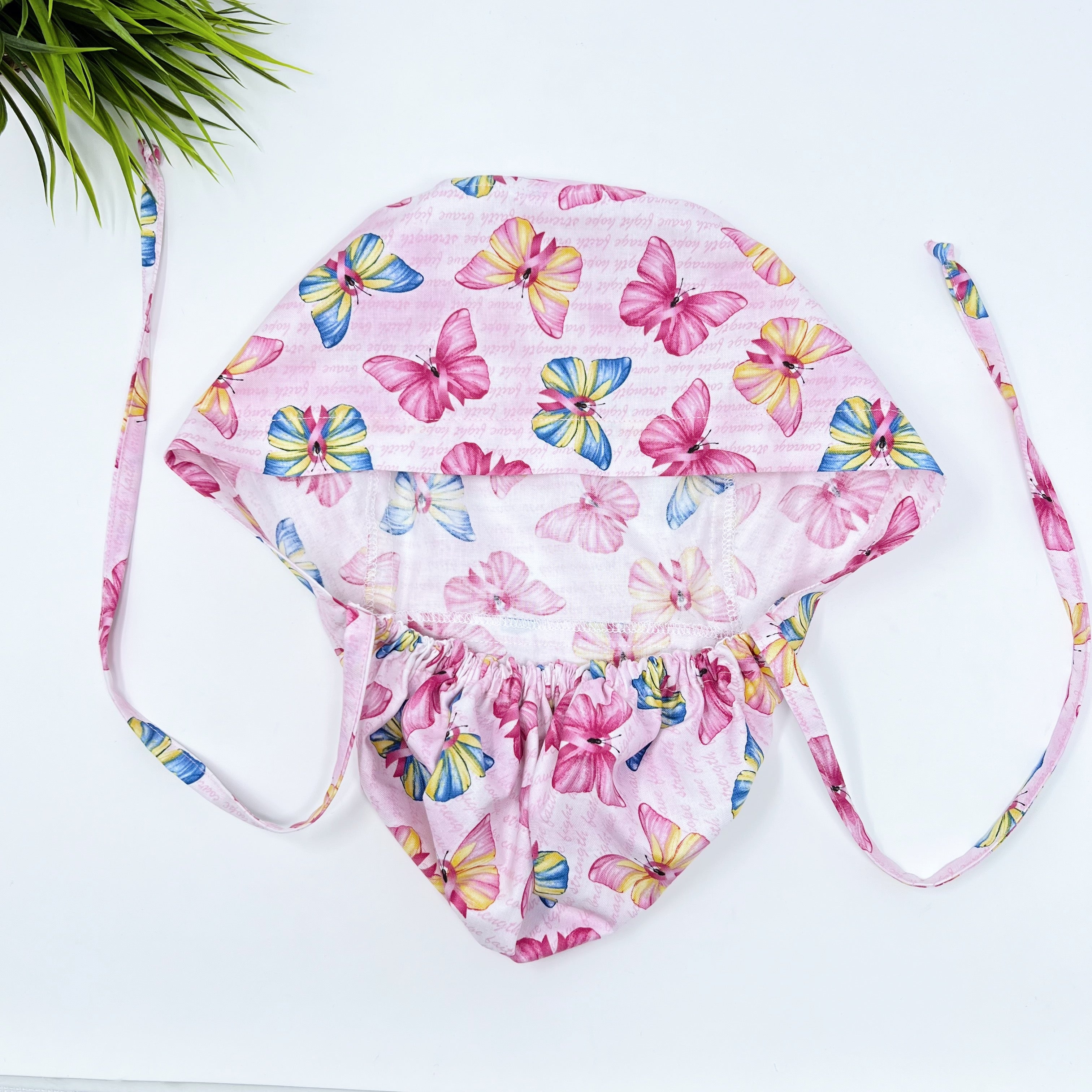 Butterflies Ponytail scrub cap for women with satin lined option by Paradise Caps.