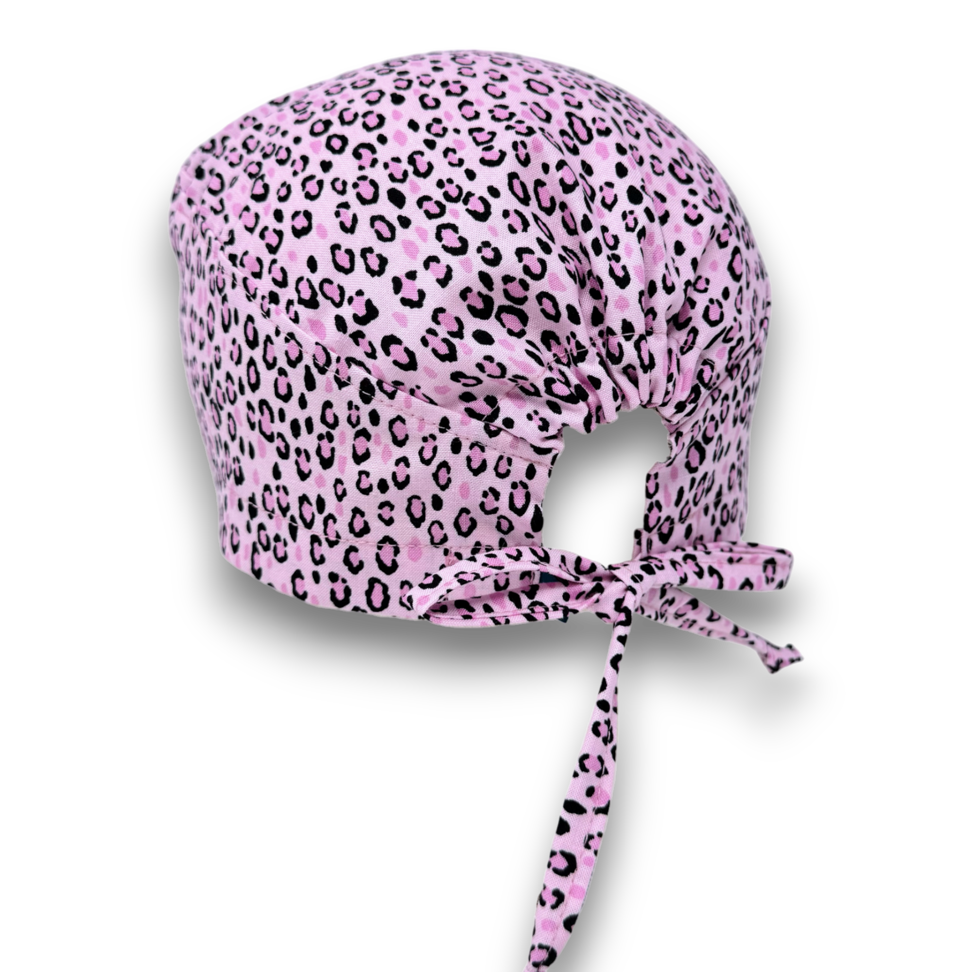 Leopard skull tie-back style surgical scrub cap by Paradise Caps.