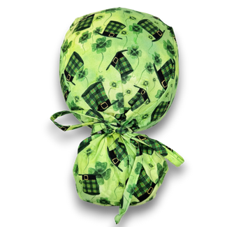 St. Patrick's Day Ponytail scrub cap for women with satin lined option by Paradise Caps.