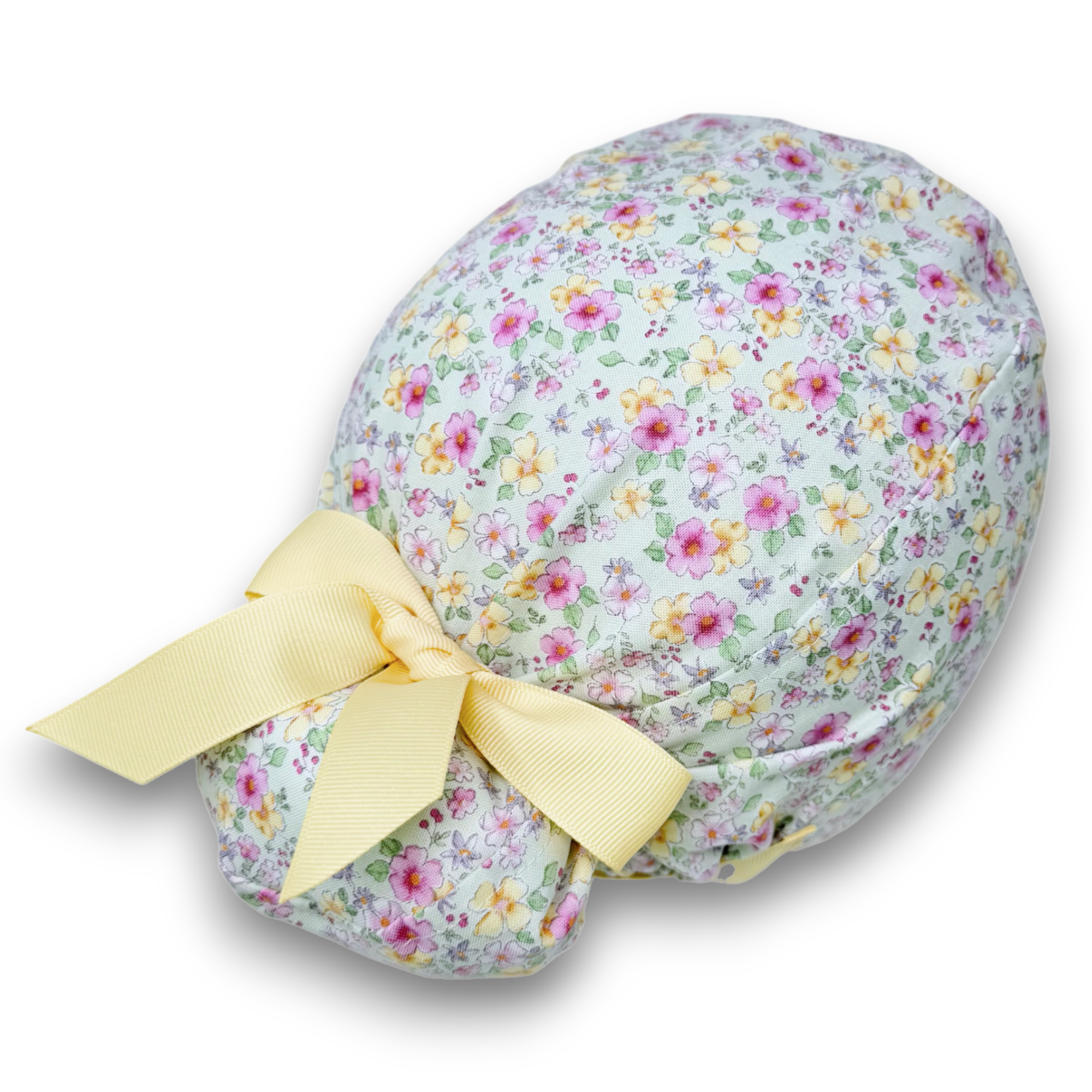 Floral Euro scrub cap with ties for Women by Paradise Caps. Euro PLUS style.