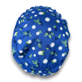 Euro scrub cap for women. Navy Daisy European surgical hat with satin lined by Paradise Caps.