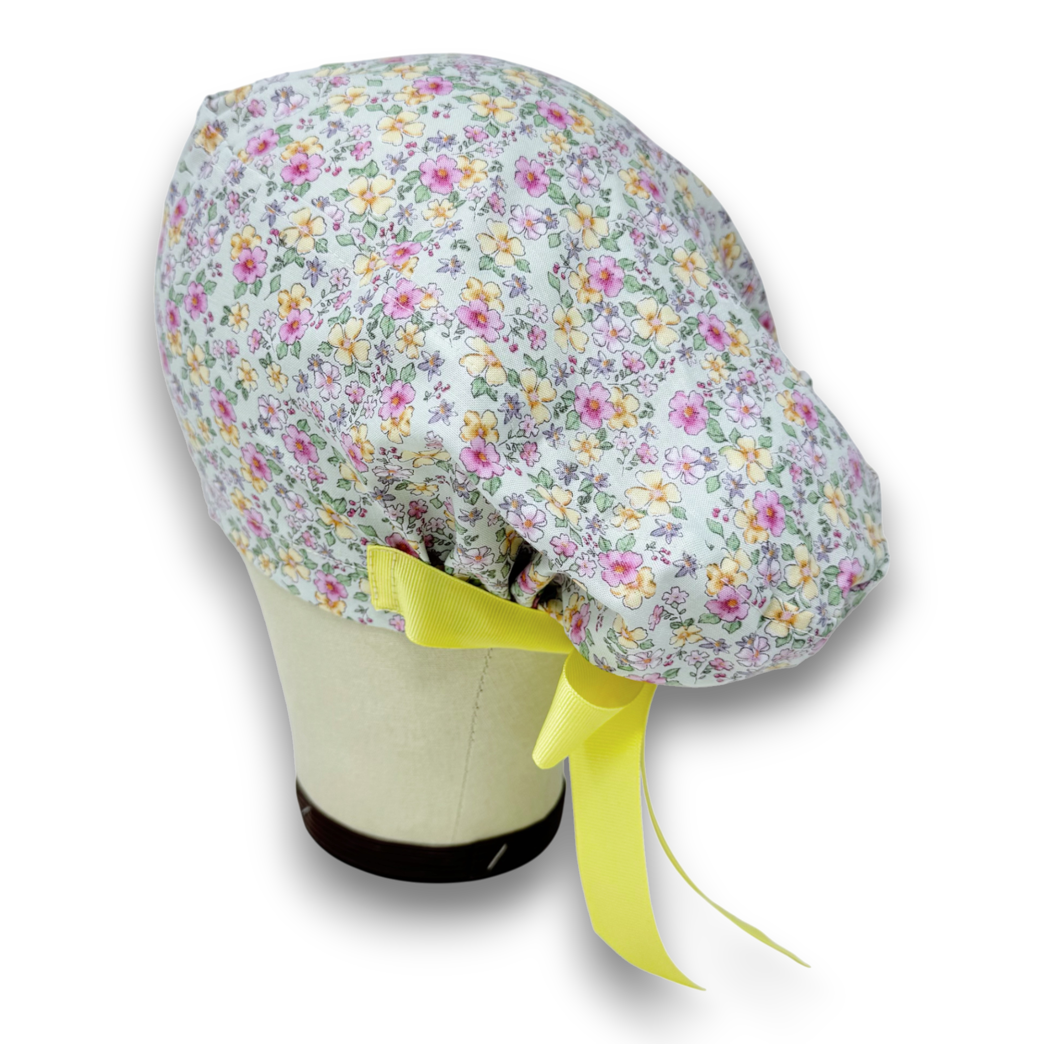 Floral Euro scrub cap with ties for Women by Paradise Caps. Euro PLUS style.