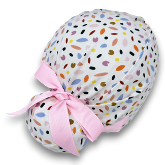 Euro scrub cap with ties for Women. Spring Petals European Surgical cap with Satin Lined option by Paradise Caps. Euro PLUS style.