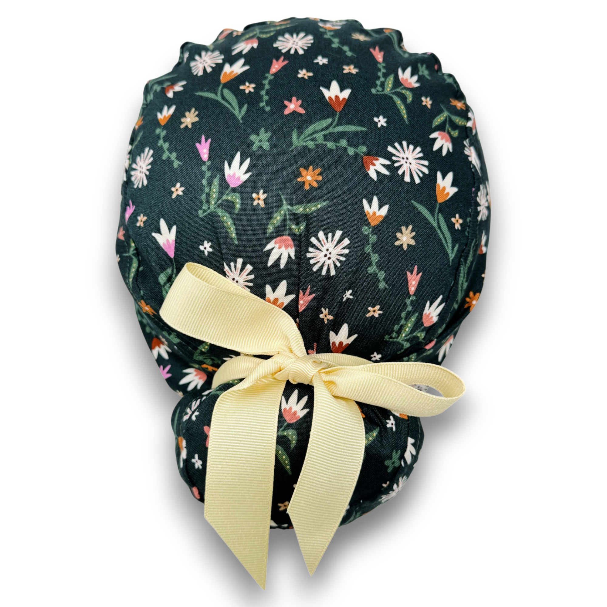 Flowers Euro scrub cap with ties for Women by Paradise Caps. Euro PLUS style.
