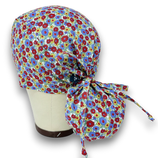 Summer Meadow Ponytail scrub cap for women with satin lined option by Paradise Caps.