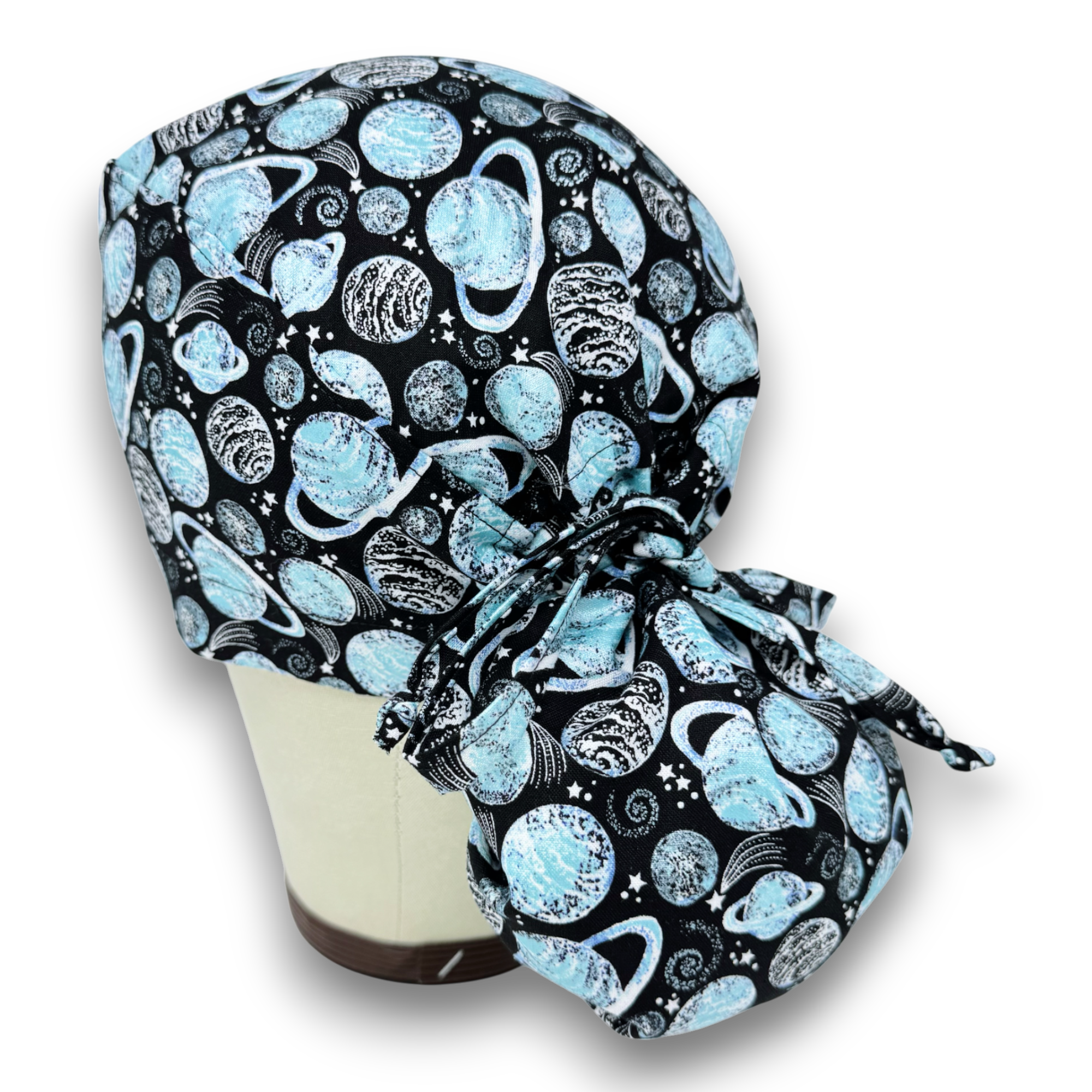 Planet Ponytail scrub cap for women with satin lined option by Paradise Caps.