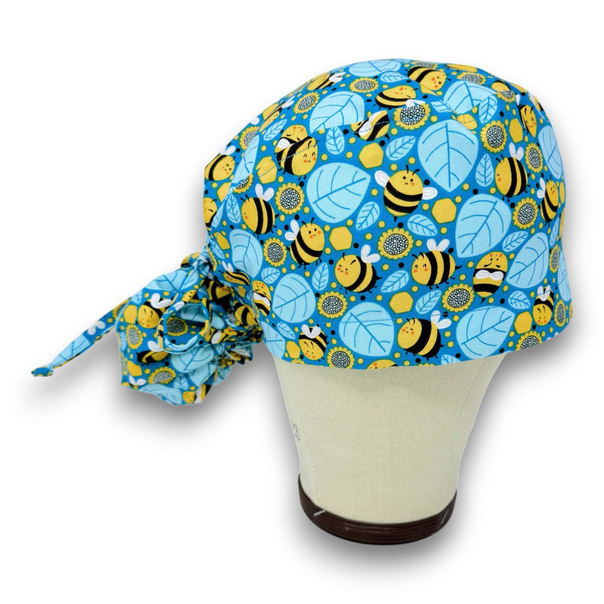 Bee Ponytail scrub cap for women with satin lined option by Paradise Caps.