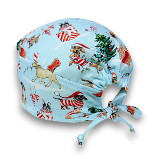 Christmas Dogs tie-back style surgical scrub cap for men by Paradise Caps.