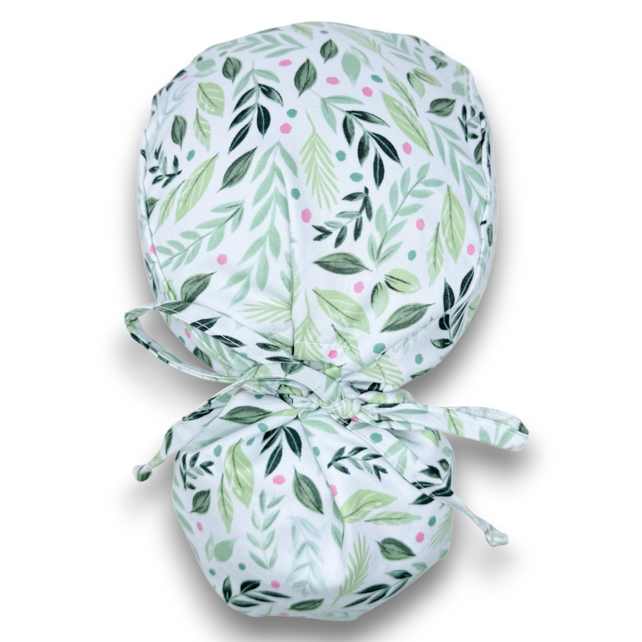 Floral Ponytail scrub cap for women with satin lined option by Paradise Caps.