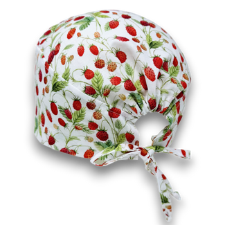 Strawberry Skull tie-back style surgical scrub cap by Paradise Caps.