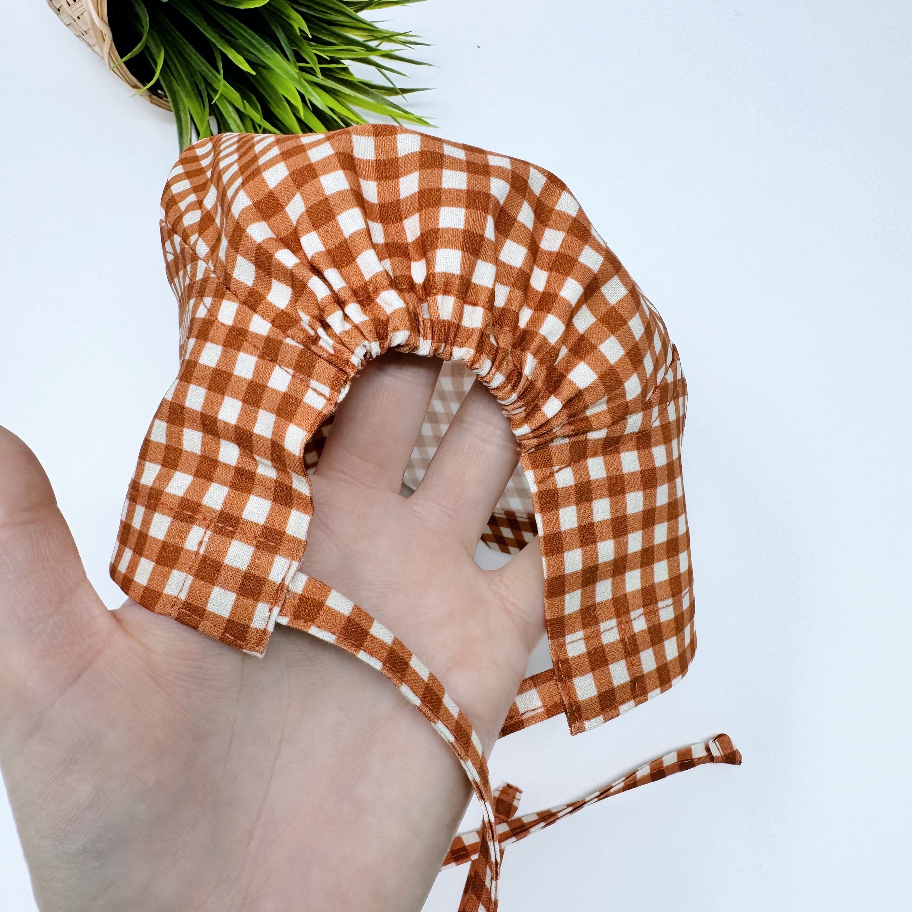 Rustic Check Skull tie-back style surgical scrub cap for men by Paradise Caps.