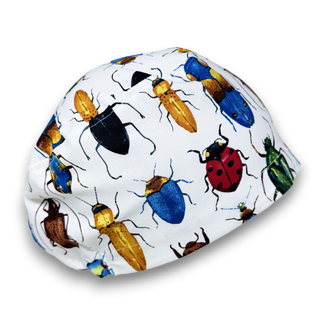 Colorful Beetles European surgical hat with satin lined by Paradise Caps.