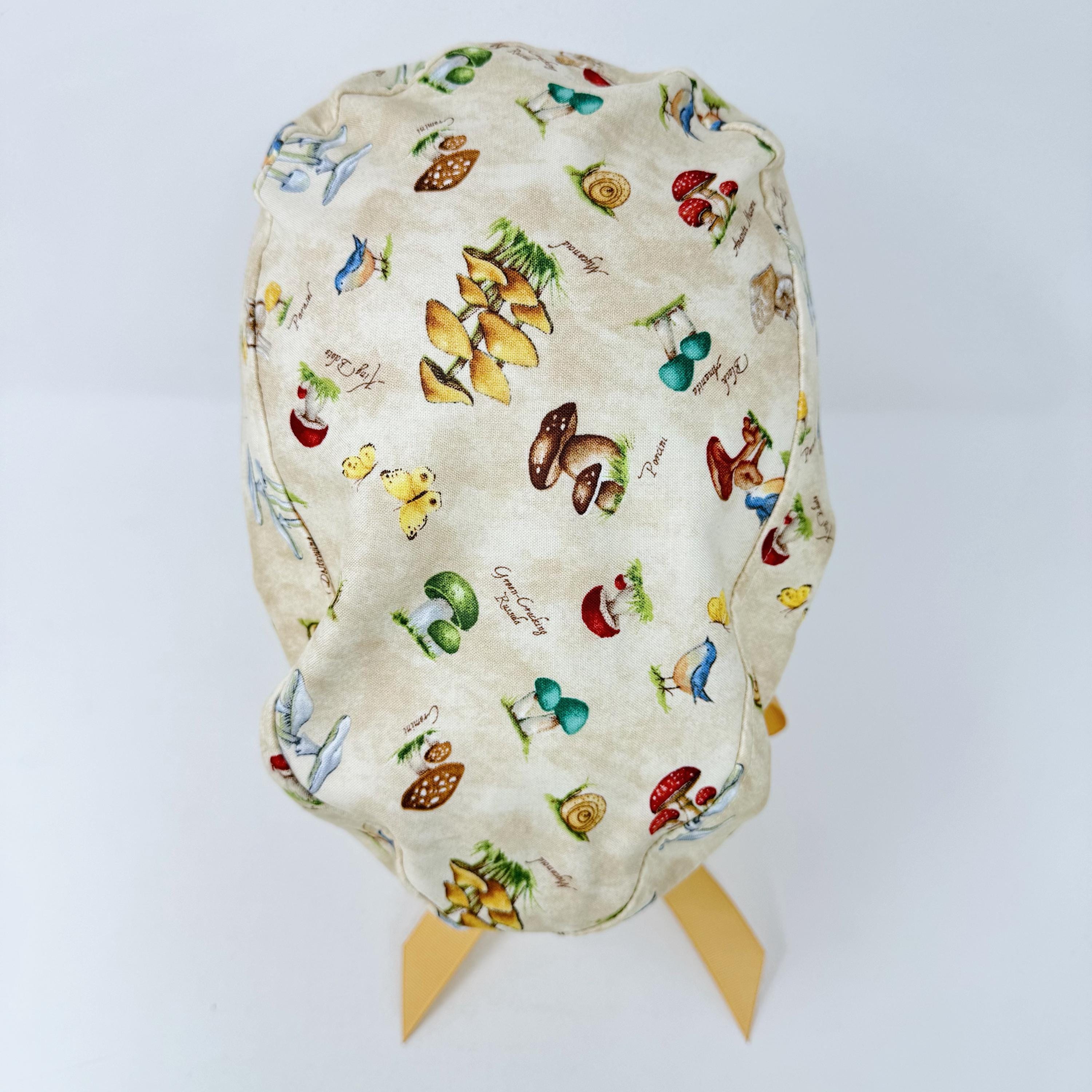 Mushroom Euro Scrub Cap for Women. Euro Scrub Cap style with ties by ParadiseCaps. Fall European Surgical cap with Satin Lined Option.