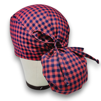 Christmas Plaid Ponytail scrub cap for women with satin lined option by Paradise Caps.