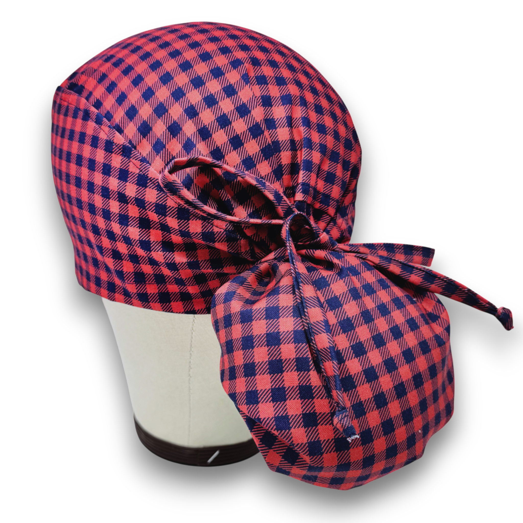 Christmas Plaid Ponytail scrub cap for women with satin lined option by Paradise Caps.