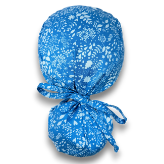 Calm Blue Ponytail scrub cap for women with satin lined option by Paradise Caps.