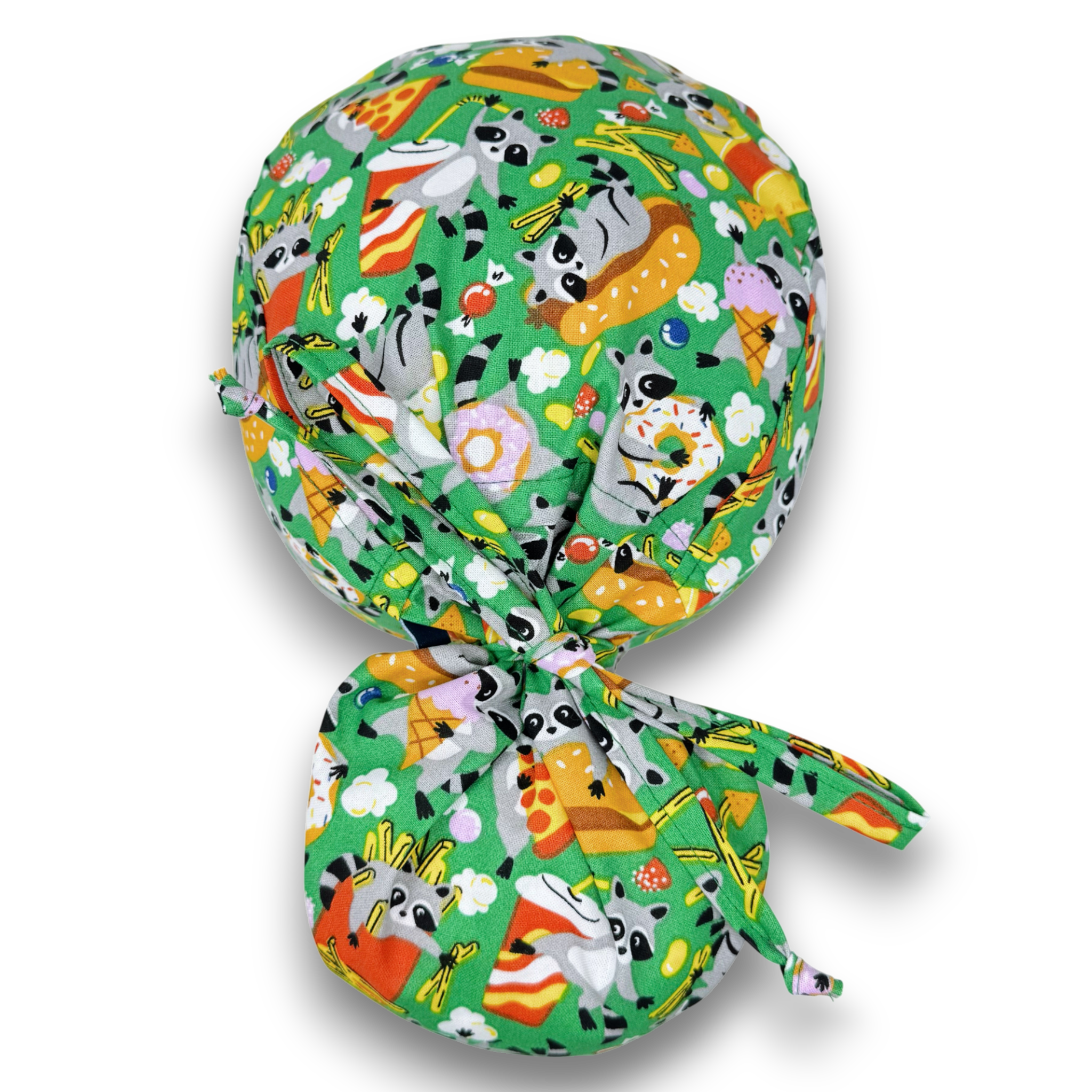 Raccoon Ponytail scrub cap for women with satin lined option by Paradise Caps.