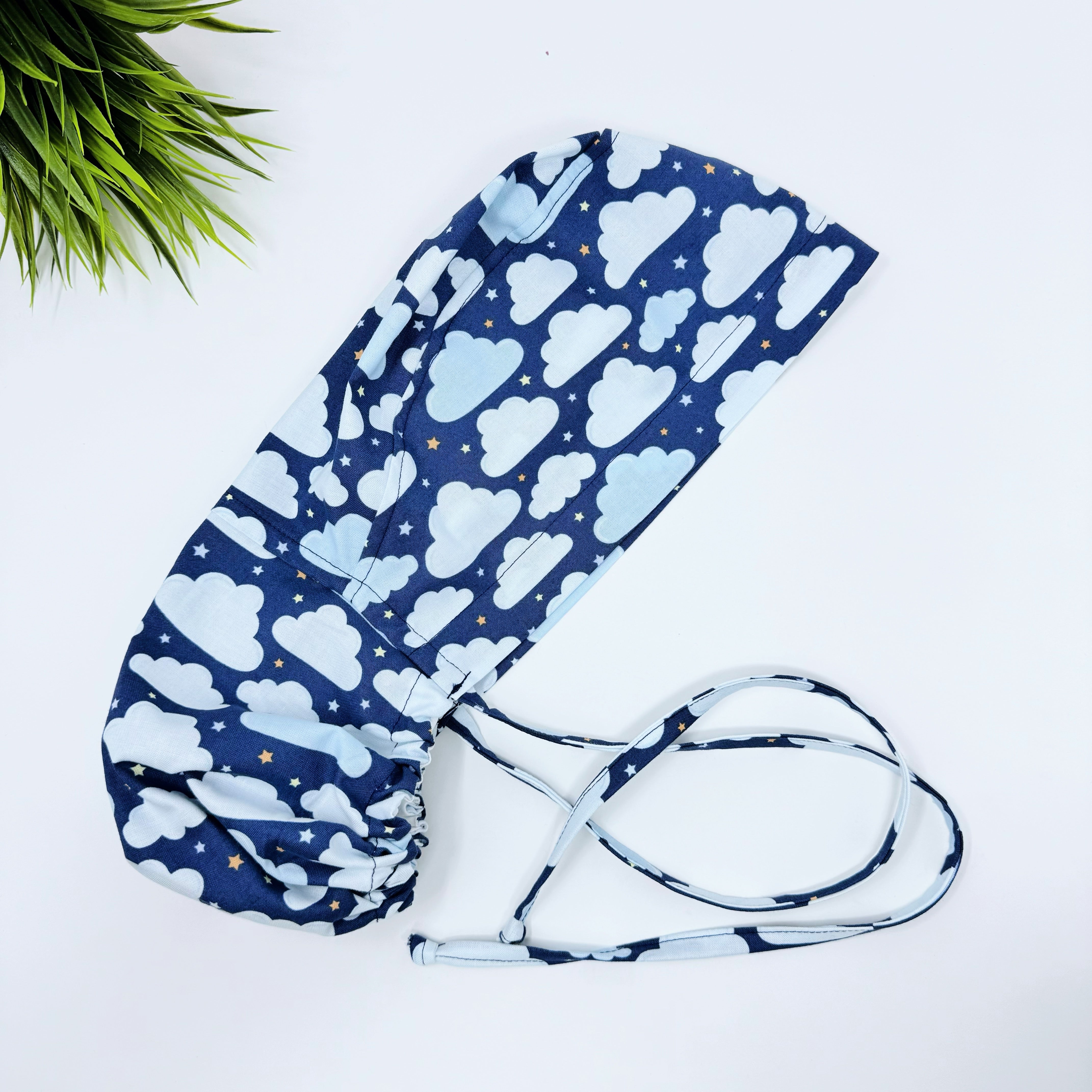 Clouds Ponytail scrub cap for women with satin lined option by Paradise Caps.