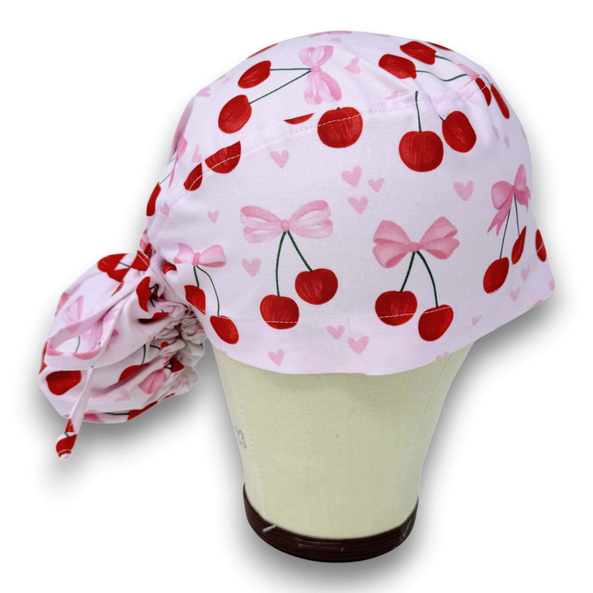 Valentine's day Ponytail scrub cap for women with satin lined option by Paradise Caps.