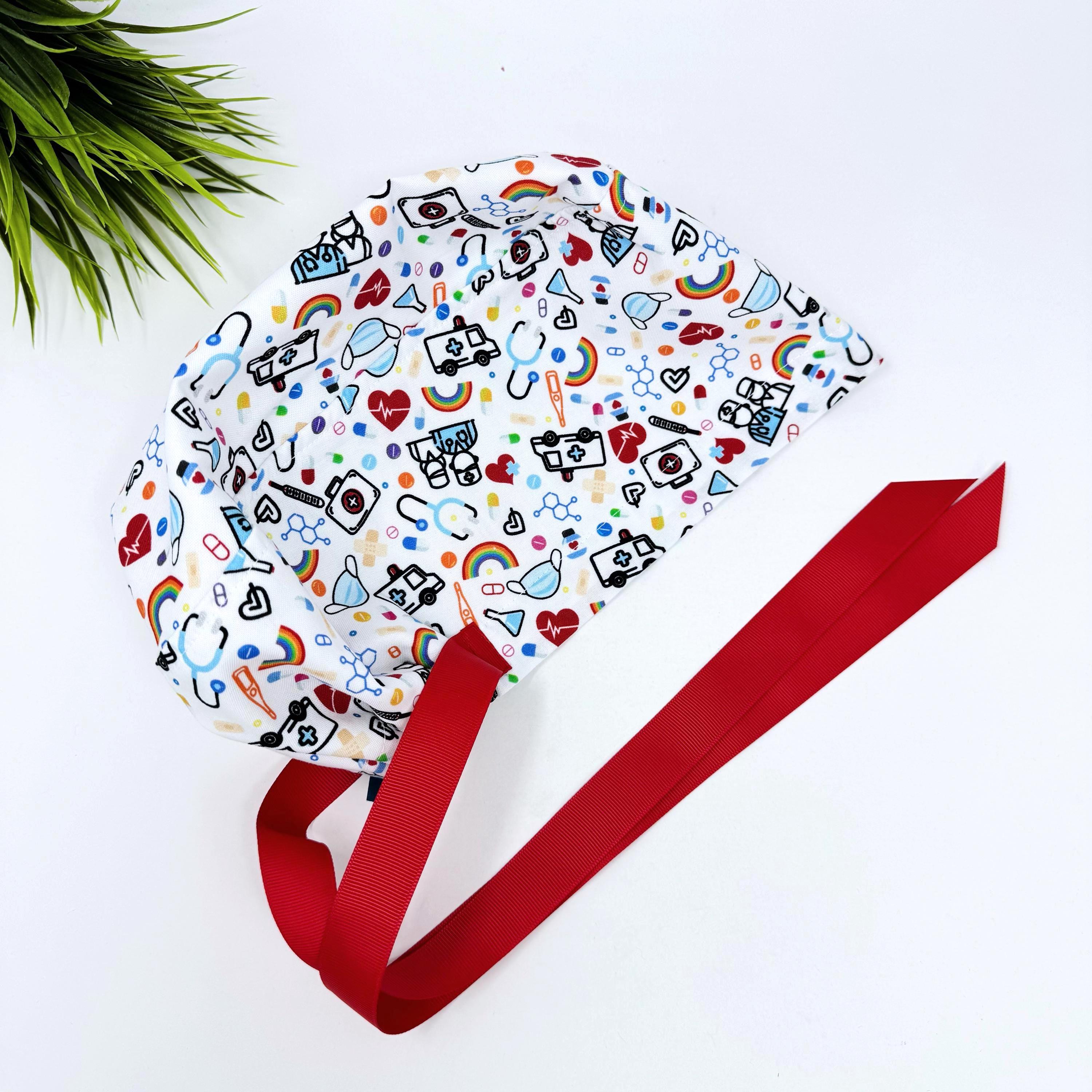 Medical Euro scrub cap with ties for Women, Pink European Surgical cap with Satin Lined by Paradise Caps. Euro PLUS style.