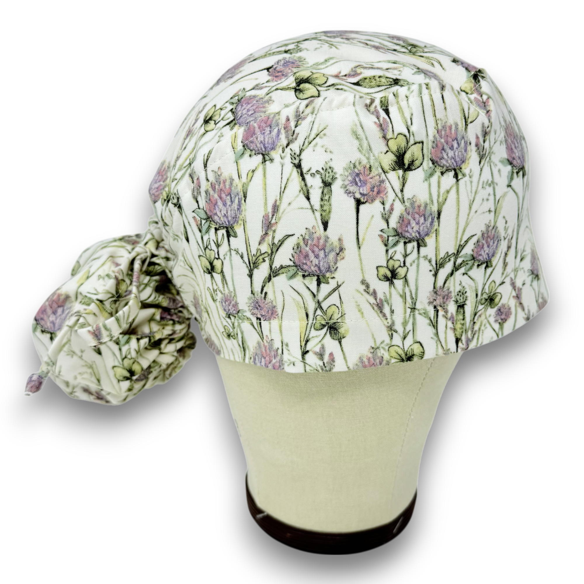 Clover Meadow Ponytail scrub cap for women with satin lined option by Paradise Caps.