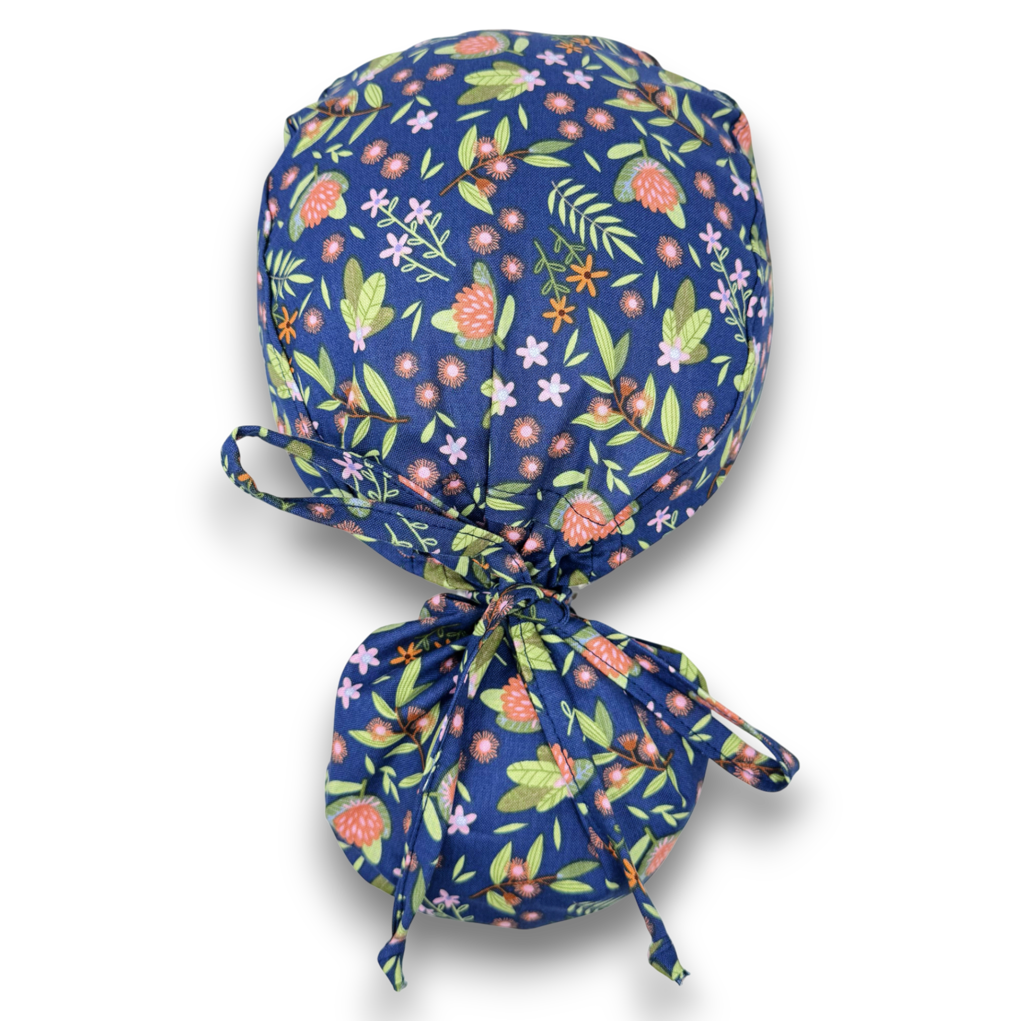 Floral Ponytail scrub cap for women with satin lined option by Paradise Caps.