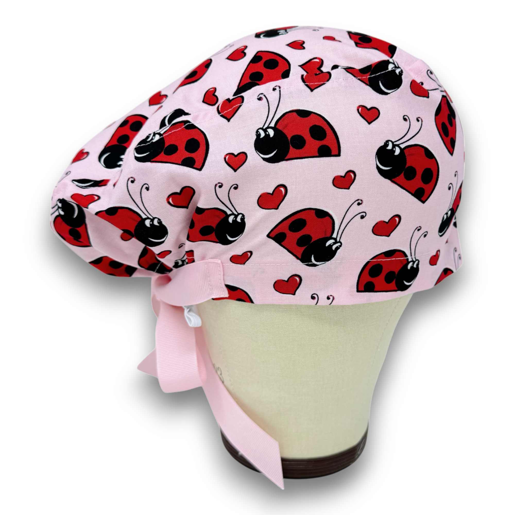 Ladybug Euro scrub cap with ties for Women by Paradise Caps. Euro PLUS style.