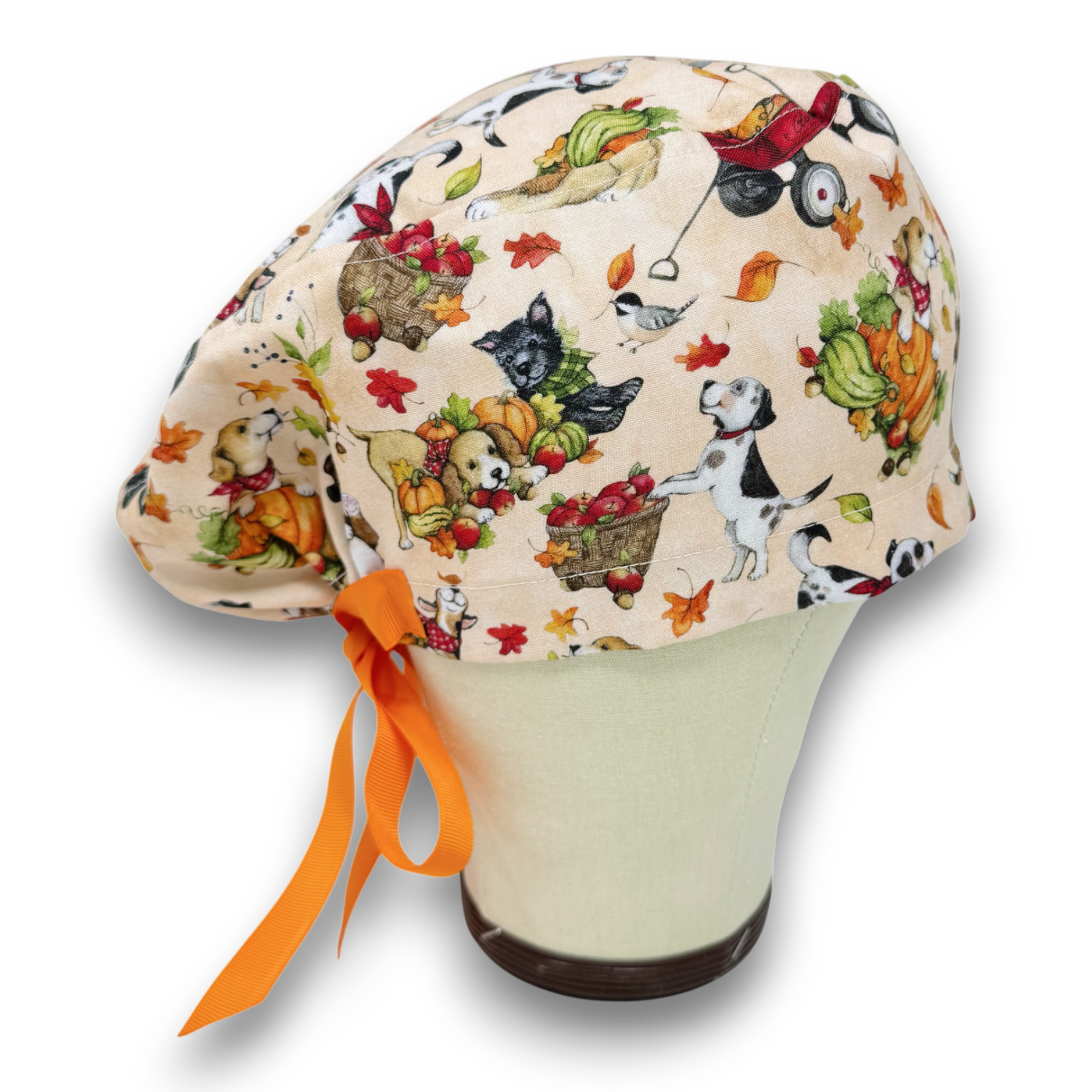 Pumpkin Euro scrub cap with ties for Women by Paradise Caps. Euro PLUS style.