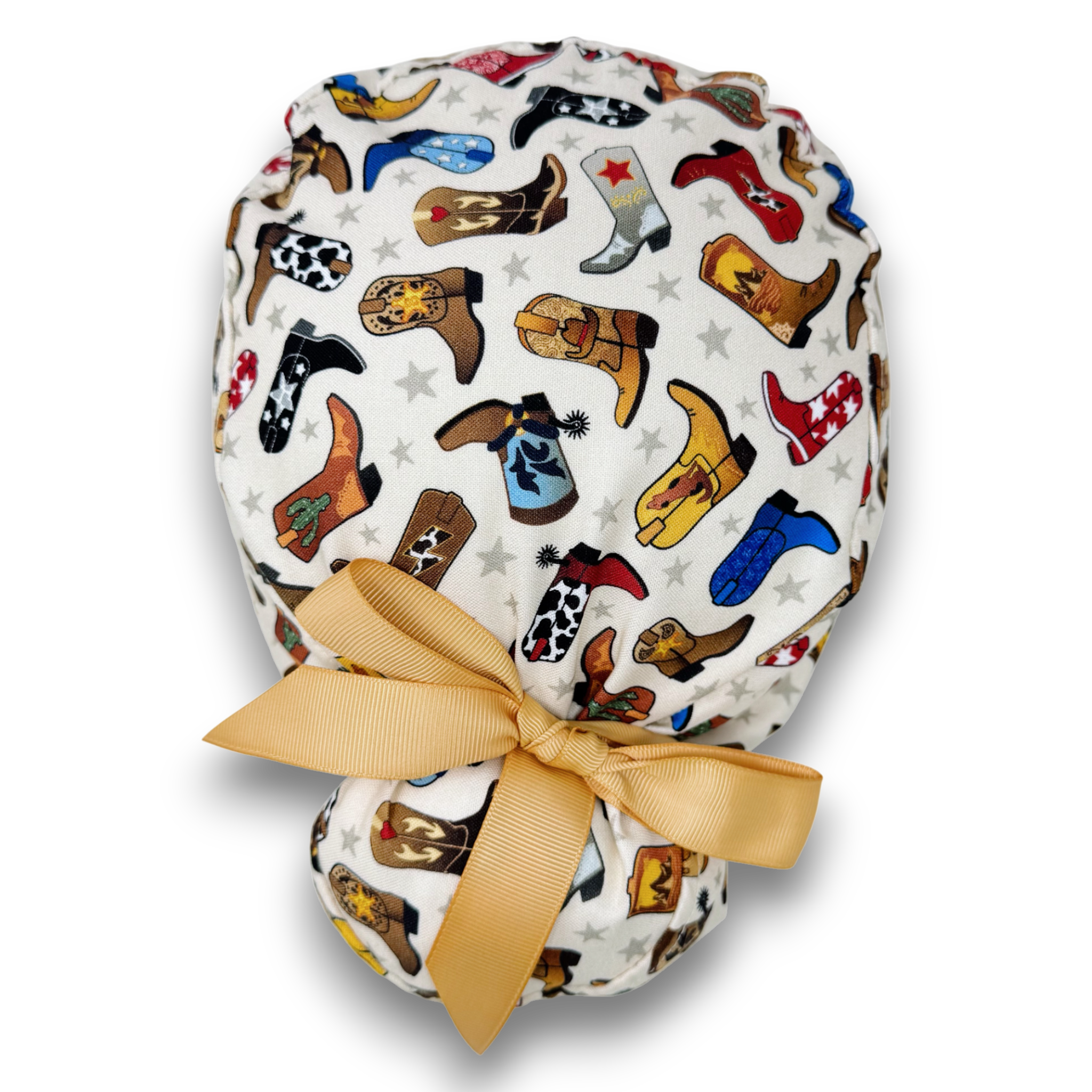 Cowboy Boots Euro scrub cap with ties for Women by Paradise Caps. Euro PLUS style.