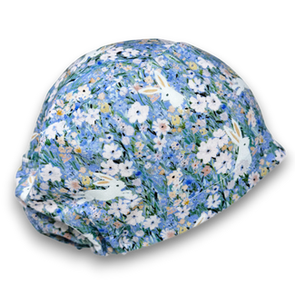 Spring Bunnies Euro scrub cap for women. Easter European satin lined surgical cap by Paradise Caps.