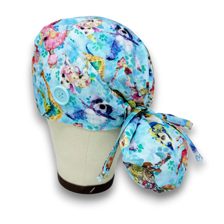 Dog Print Ponytail Scrub Cap. Satin Lined Surgical Cap by Paradise Caps