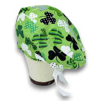 Green Shamrock European Surgical cap with Satin Lined option by Paradise Caps. Euro PLUS style.