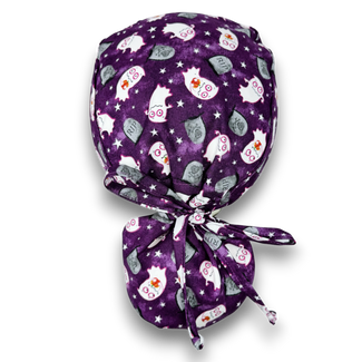 Glow Ghost ponytail scrub cap, Halloween Surgical hat for women. Satin Lined Option Surgical cap by Paradise Caps.