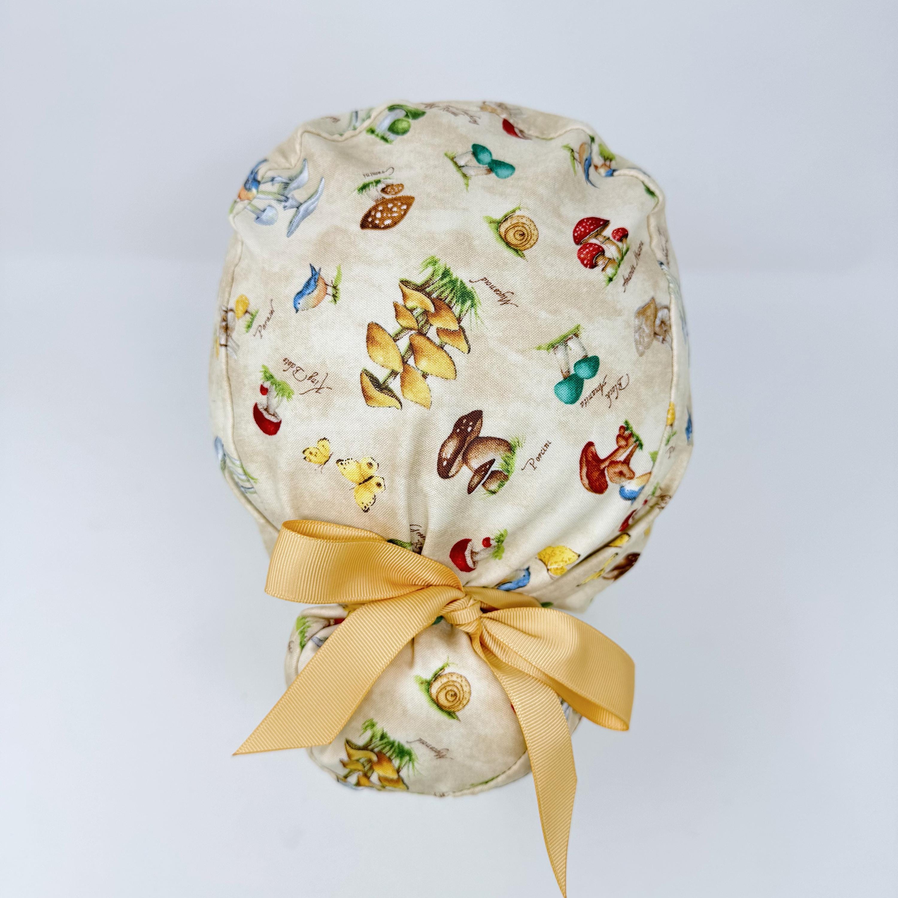 Mushroom Euro Scrub Cap for Women. Euro Scrub Cap style with ties by ParadiseCaps. Fall European Surgical cap with Satin Lined Option.