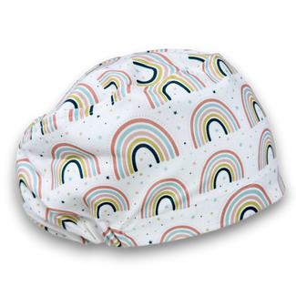 Cute rainbow euro Scrub Cap for Women with Satin Lined Option by Paradise Caps.