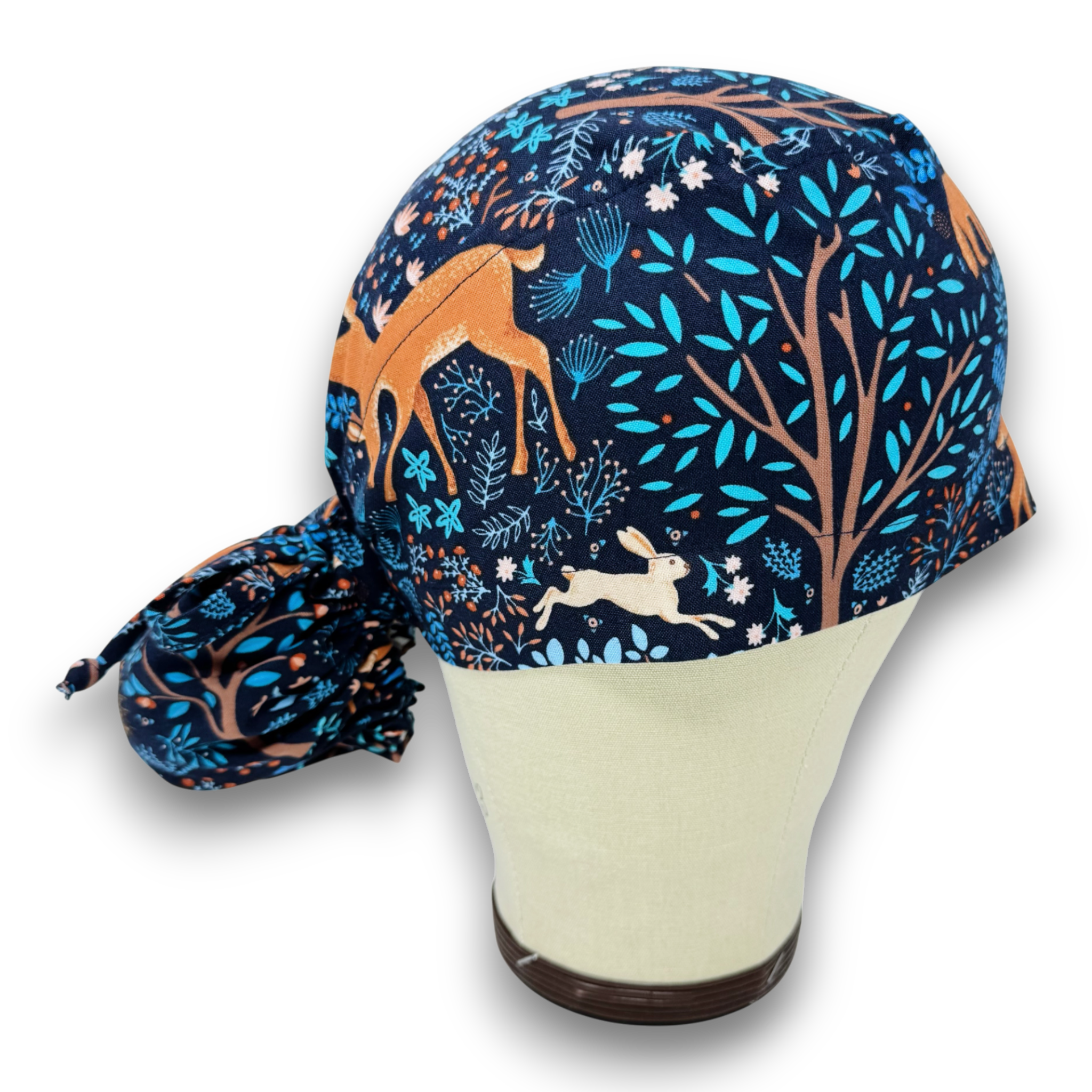 Woodland Animals Ponytail scrub cap for women with satin lined option by Paradise Caps.