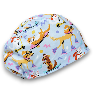 Dog Euro scrub cap for women, Cat surgical cap with satin lined by Paradise Caps.