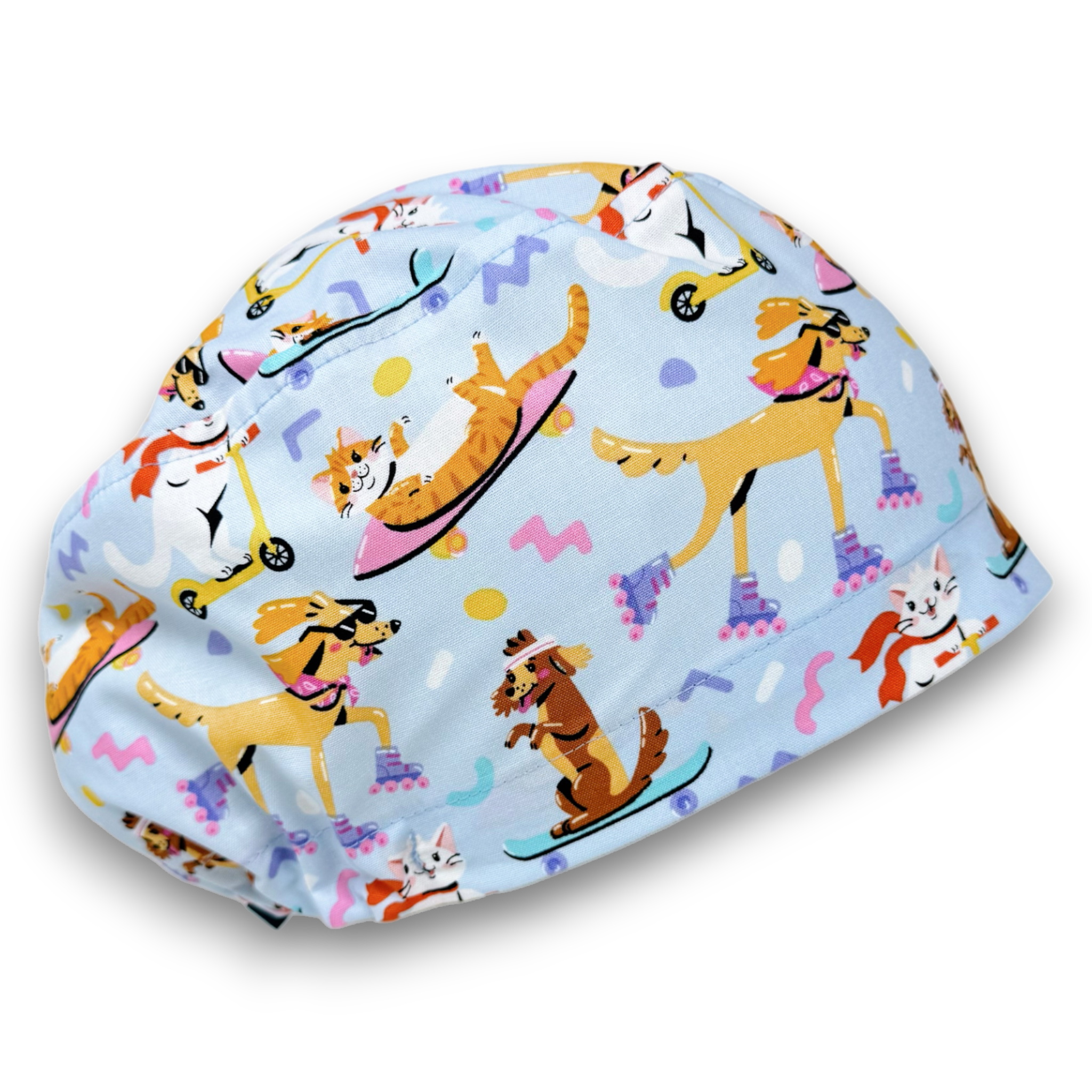 Dog Euro scrub cap for women, Cat surgical cap with satin lined by Paradise Caps.