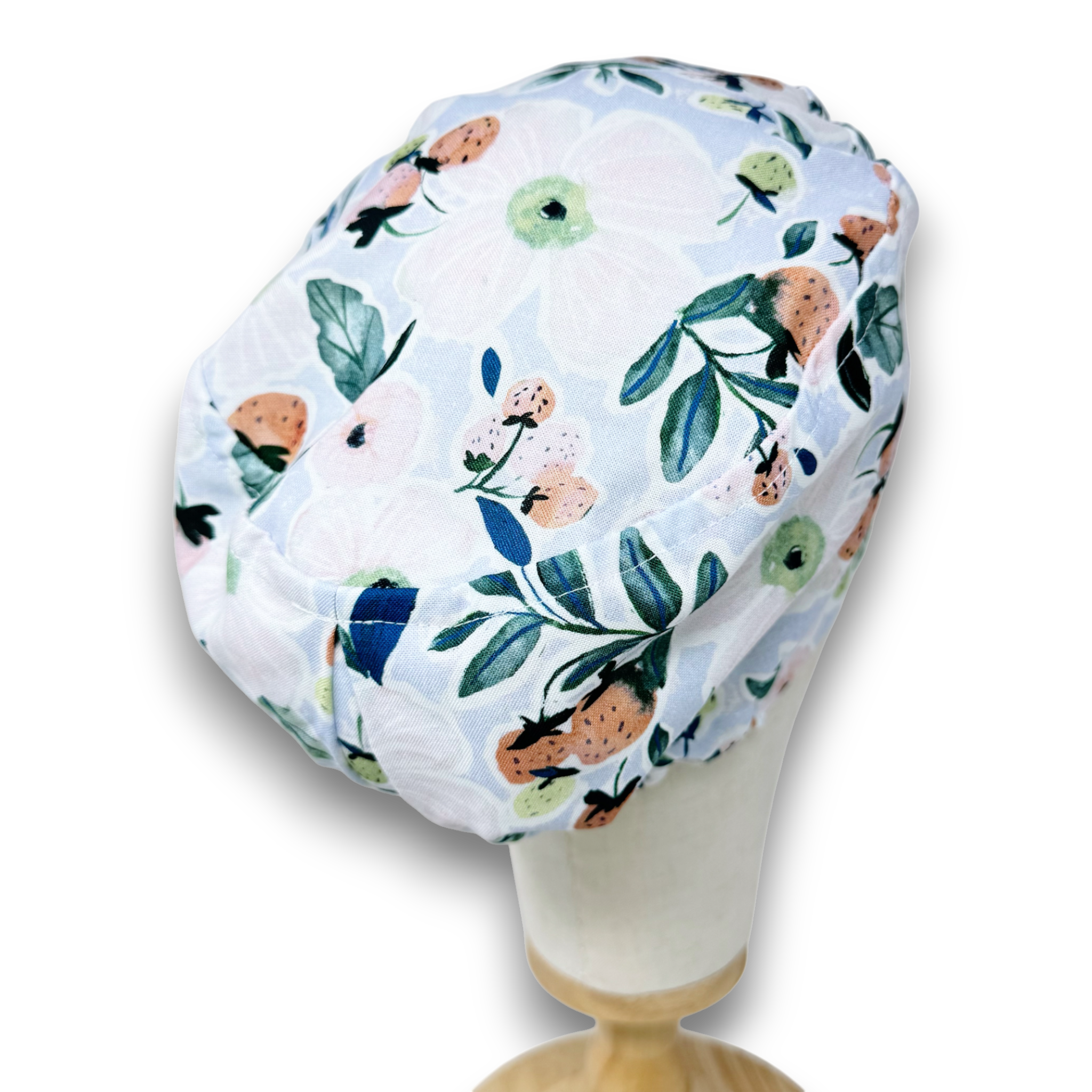 Euro Scrub Cap for Women. Strawberry Bloom European surgical hat with satin lined by Paradise Caps.