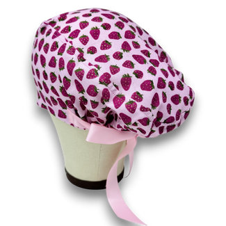 Strawberry Euro scrub cap with ties for Women by Paradise Caps. Euro PLUS style.