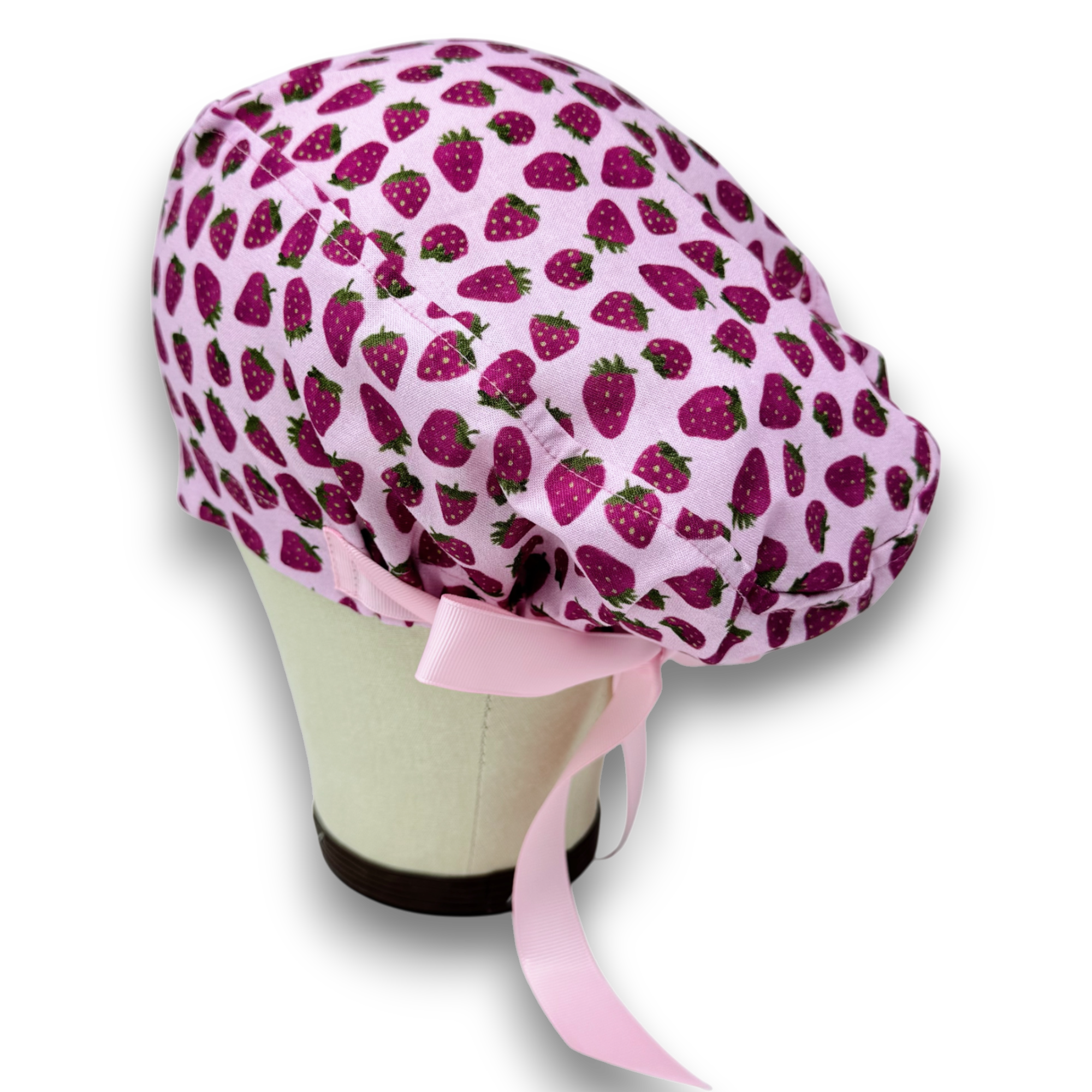 Strawberry Euro scrub cap with ties for Women by Paradise Caps. Euro PLUS style.