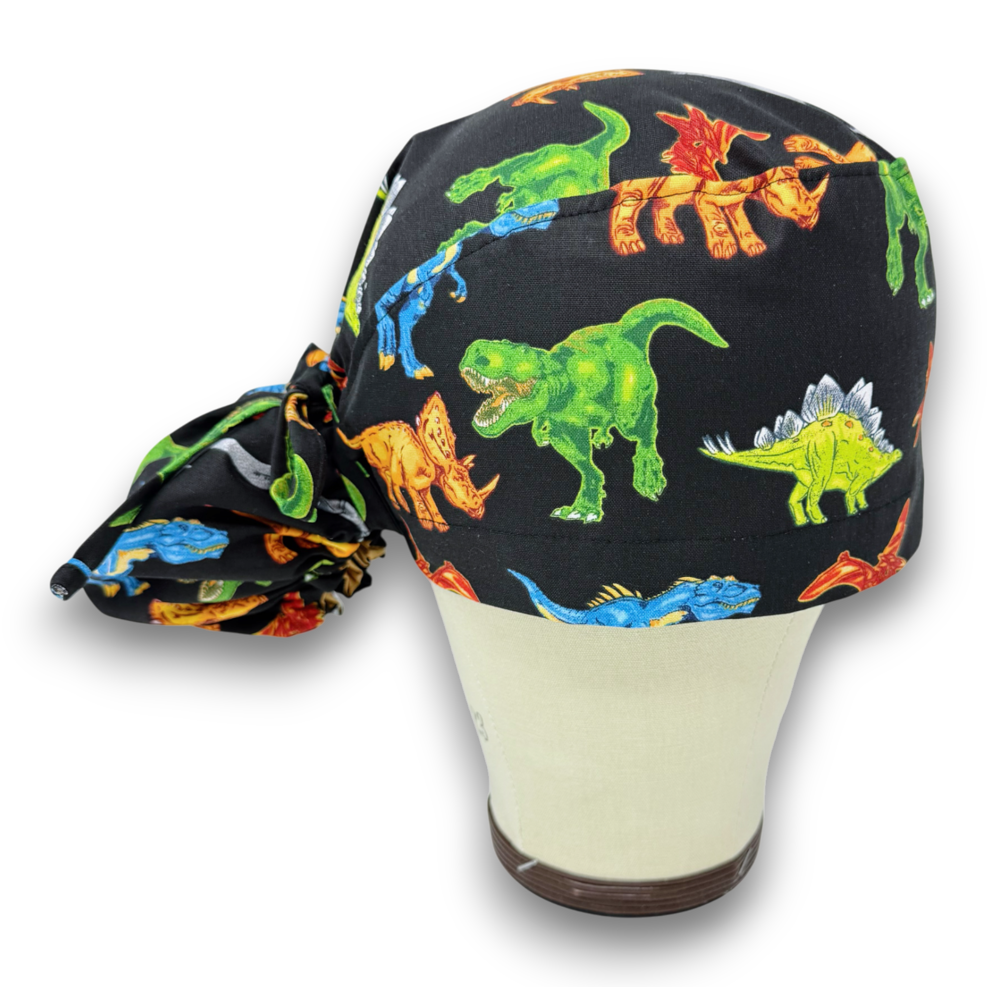 Dinosaur Ponytail scrub cap for women with satin lined option by Paradise Caps.