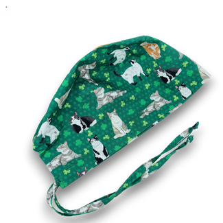 St. Patrick’s Day Skull tie-back style surgical scrub cap by Paradise Caps.