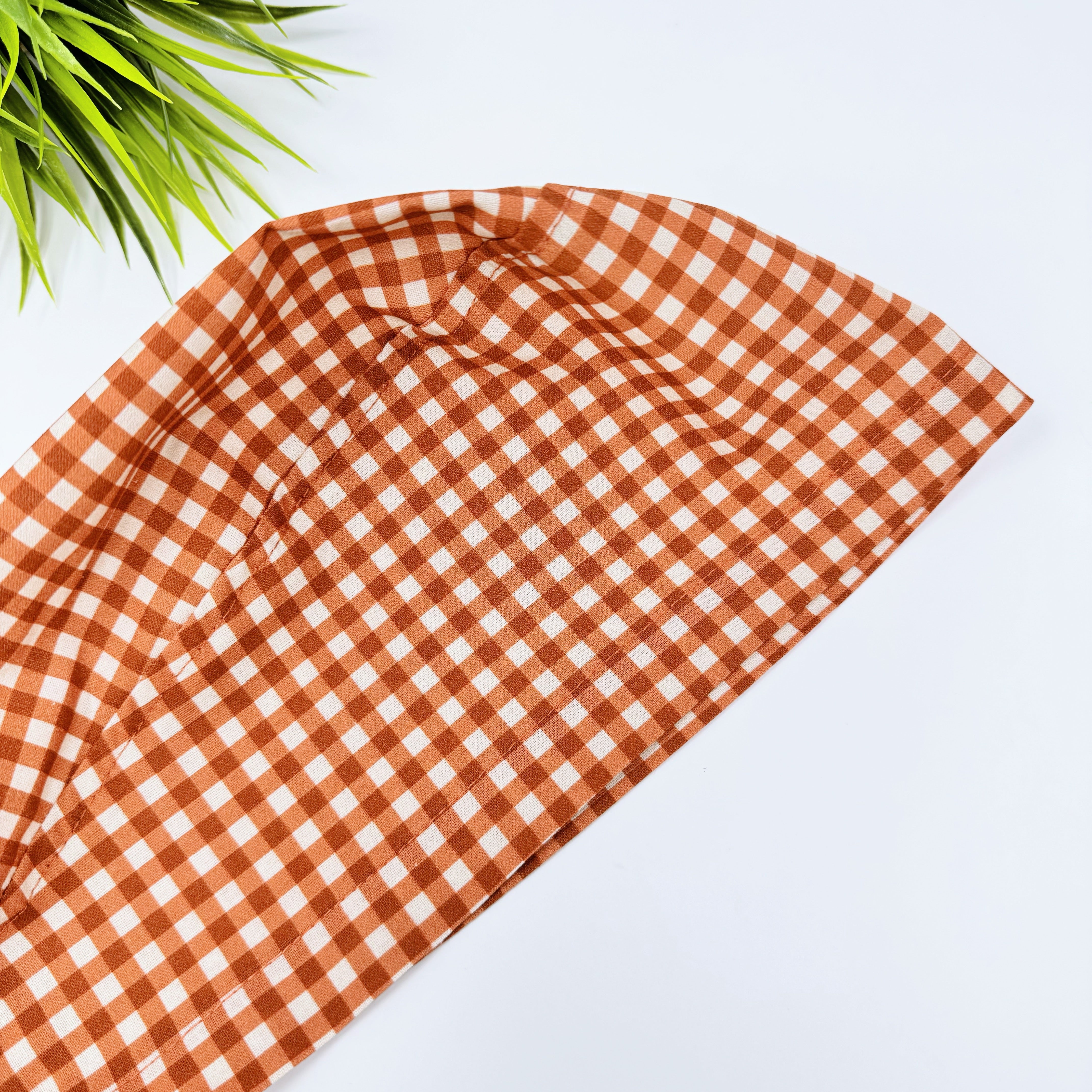 Rustic Check Skull tie-back style surgical scrub cap for men by Paradise Caps.