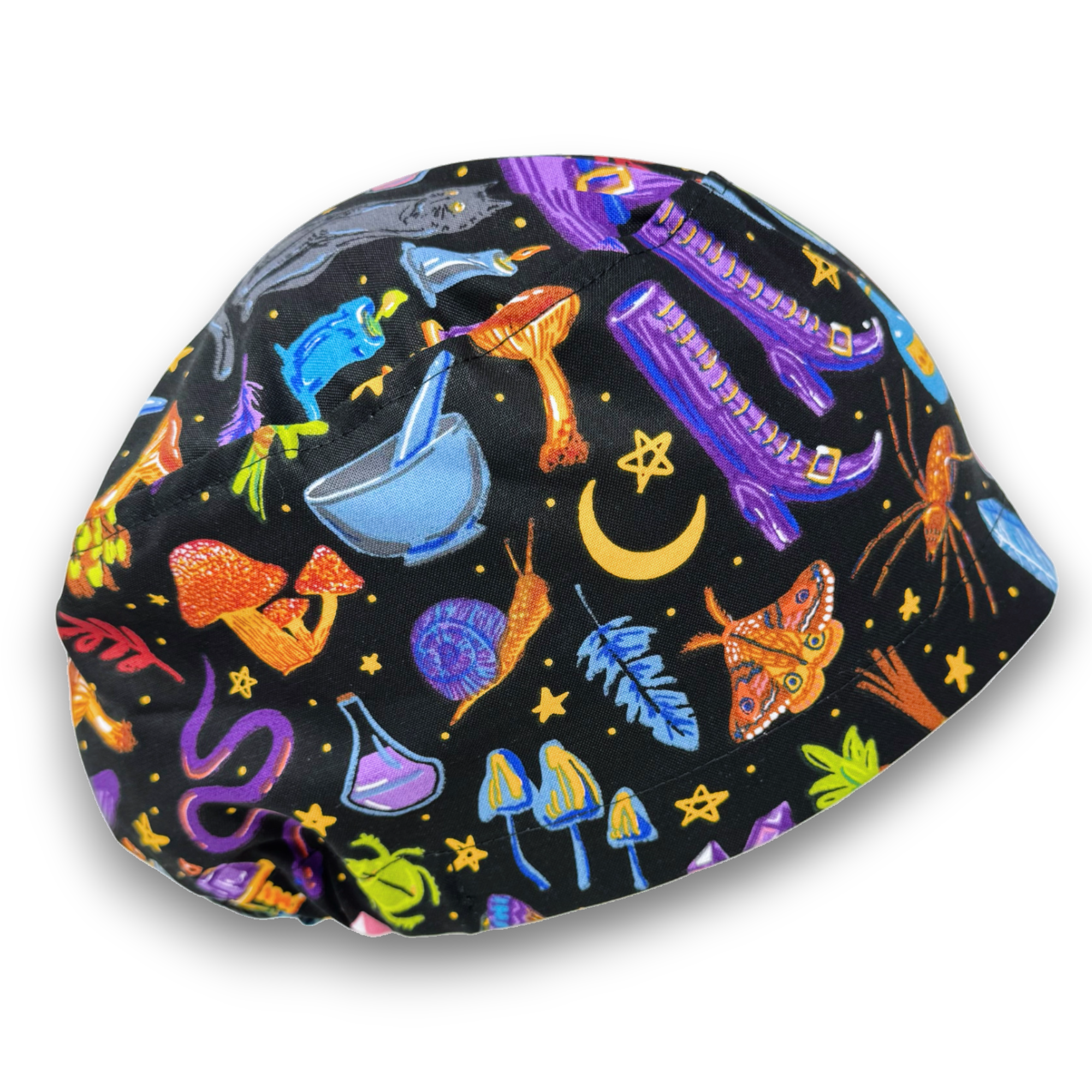 Halloween Witchy Icons Euro Scrub Cap for Women with Satin Lined Option by Paradise Caps.